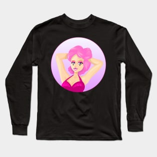 Egirl cartoon face with stylish dress Long Sleeve T-Shirt